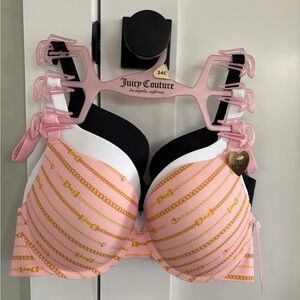 NEW Juicy Couture Push-Up Bra Set of 3 Size 34c